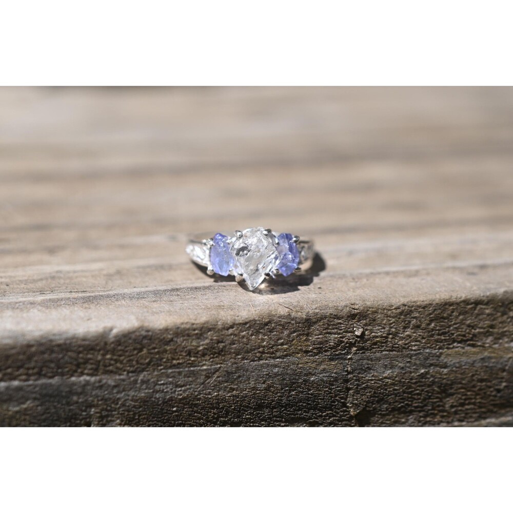 Engagement ring Tanzanite and Lake County diamond  sterling silver size 3 4 5 6 - Picture 2 of 5